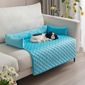 Plush With Pillow Pet Sofa Cushion Bed Pad (Option: Pet Pad Blue With Pillow-90x120cm)
